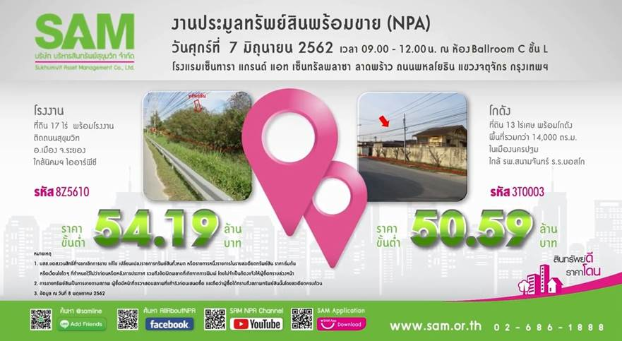 SAM ดันธุรกิจรายย่อย ชวน SMEs เข้าร่วมประมูลทรัพย์ลงทุน NPA ทำเลศักยภาพ เปิดโอกาสยื่นซองแข่งวันที่ 7 มิ.ย. ศกนี้