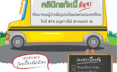 “คลินิกแก้หนี้สัญจร” เปิดบริการพิเศษวัน ส.-อา ถึงต้นเดือน ธ.ค.นี้ ที่อนุสาวรีย์ชัยฯ ปชช.ที่สนใจขอรับอีคูปอง ตรวจเครดิตบูโรฟรีในงาน