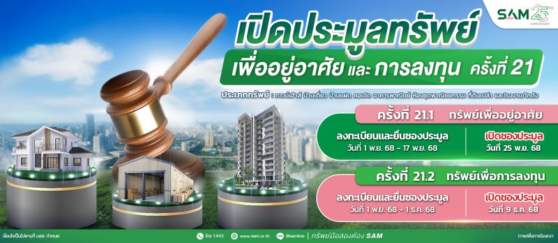 SAM ชูไฮไลท์ที่อยู่อาศัยทำเลทอง ราคาดี เปิดประมูลครั้งที่ 21 มูลค่ารวมกว่า 157 ลบ.