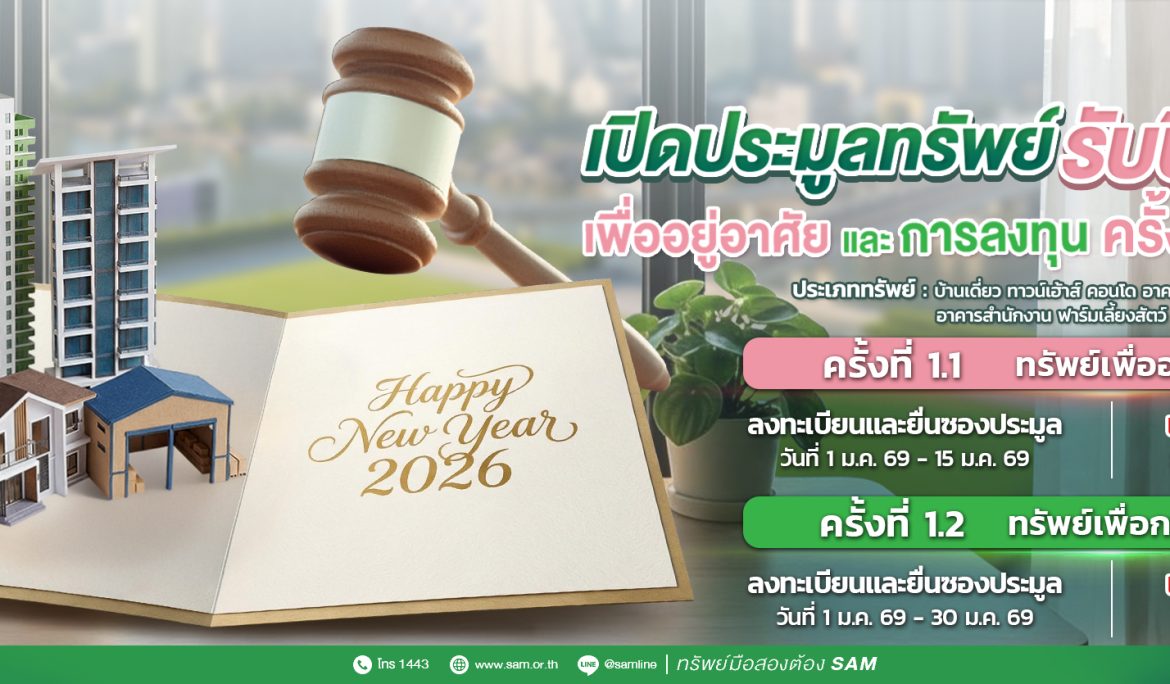SAM ประเดิมปี 69 เปิดประมูลบ้านในโครงการจัดสรรชื่อดัง และทรัพย์เพื่อการลงทุน มูลค่ารวม 165 ลบ.