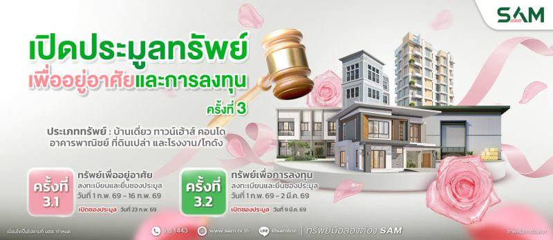 SAM ขนทรัพย์ NPA ทำเลทองทั่วไทย เปิดประมูลกว่า 96 ล้านบาท จับมือ 6 พันธมิตรธนาคารชั้นนำมอบข้อเสนอสินเชื่อสุดพิเศษ