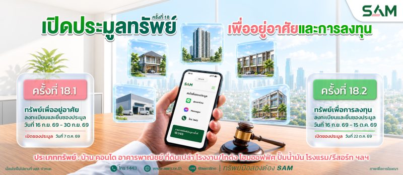 SAM จัดประมูลทรัพย์ NPA ทำเลศักยภาพทั่วประเทศ  ทั้งเพื่ออยู่อาศัย – ต่อยอดธุรกิจ เริ่มต้นบ้านเดี่ยวย่านคลอง 8 เพียง 8.5 แสนบาท